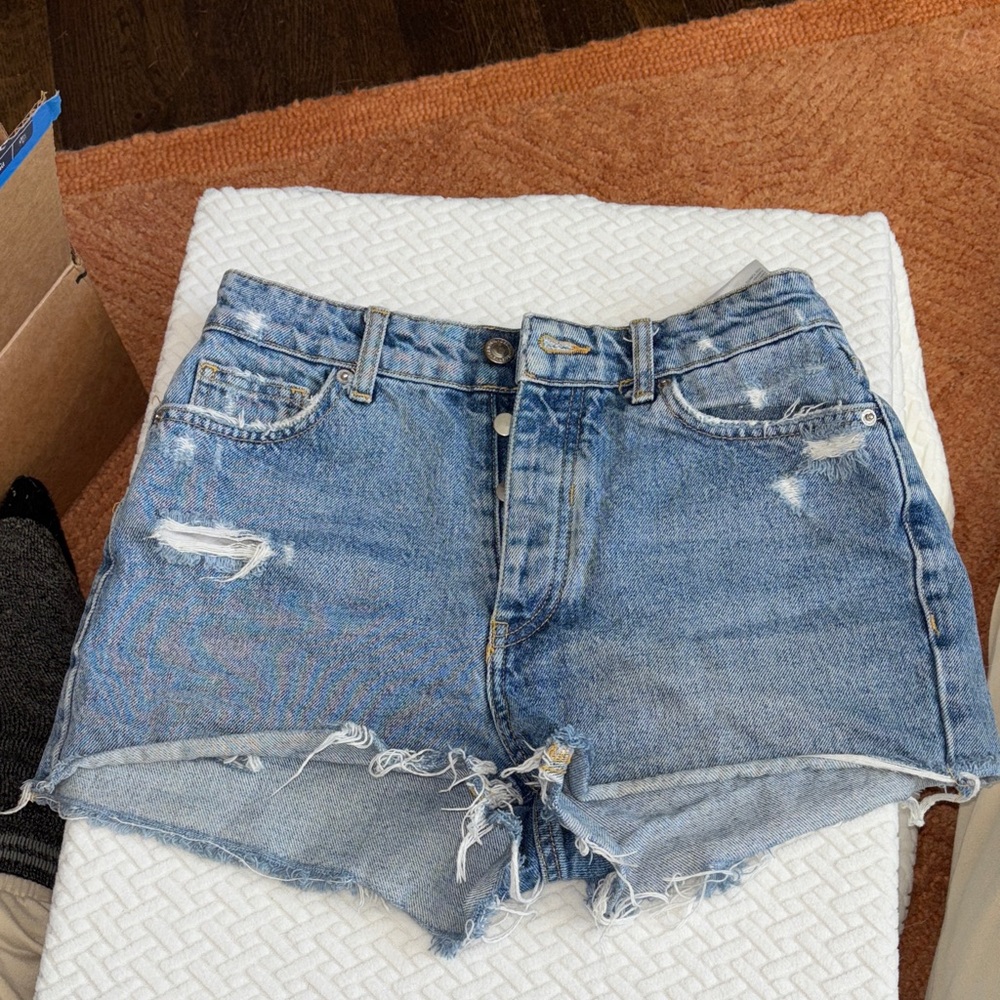 Bershka Light Blue Distressed Jean Shorts